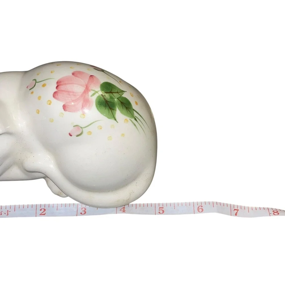 Vintage Lasting Products USA Ceramic Sleeping Cat Figurine w/ Hand Painted Roses